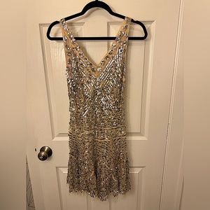 Free People Silver Sequin Drop Waist Mini Dress, Size XS